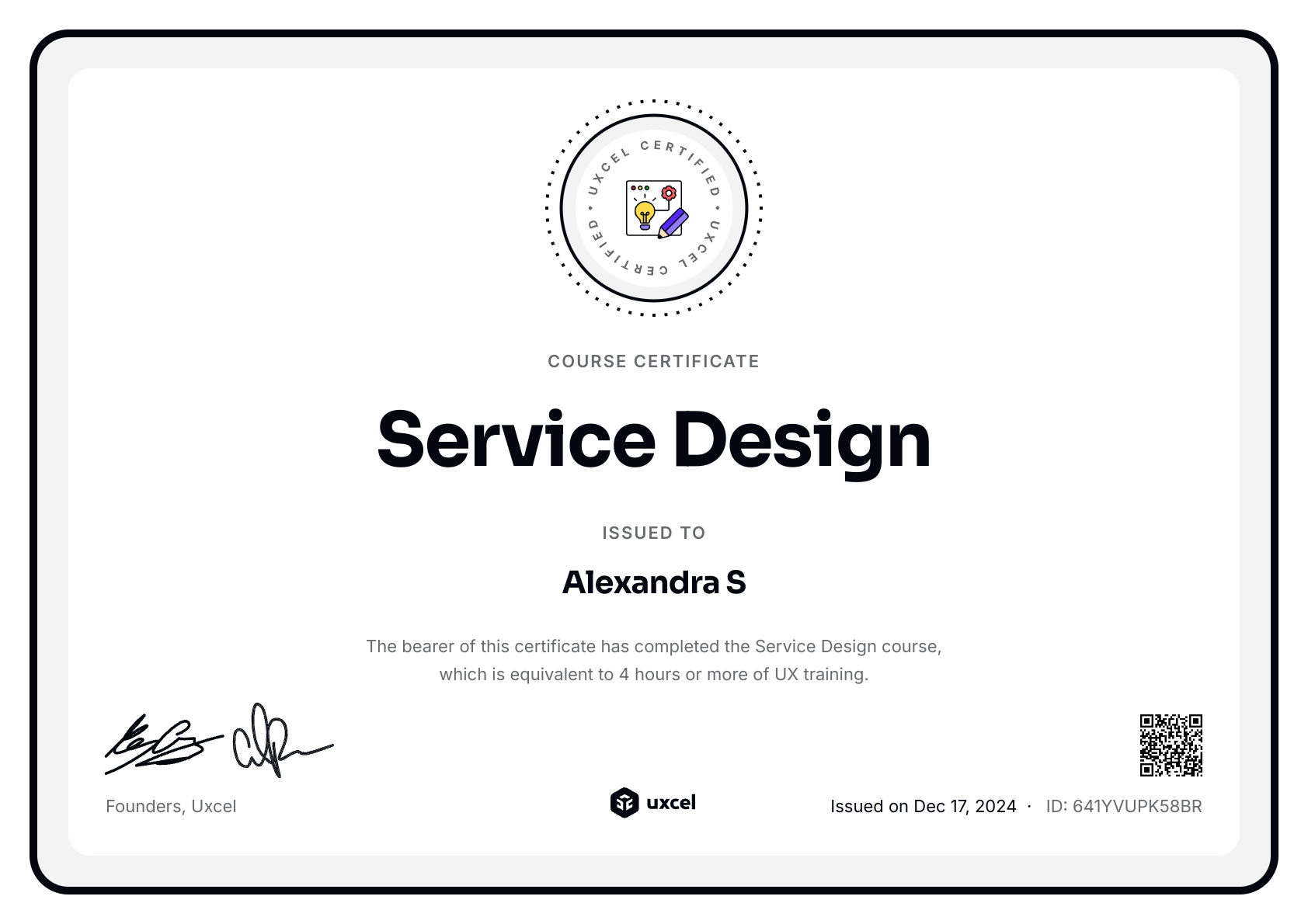 Alexandra S's certificate